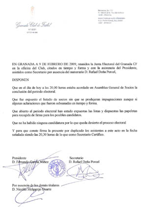 Carta remitida por la Junta Electoral a la Federación (GRJ)