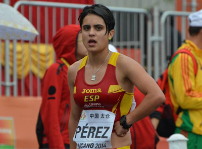 María Pérez, exhausta, tras culminar una prueba