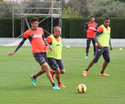 Yuste y Larsson pugnan por un balón (GRJ)
