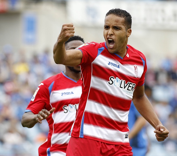 El-Arabi celebra uno de sus dos tantos conseguidos ante el Getafe (LOF)