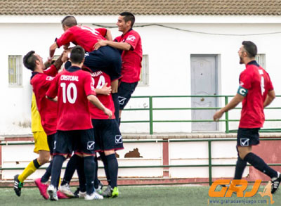 Los jugadores del Albolote CF celebran un tanto (VICENTE CARVAJAL)