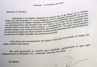 Detalle de la misiva enviada a Quique Pina (GRJ)