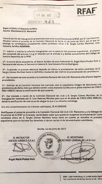 Resolución emitida por la Federación Andaluza de Fútbol