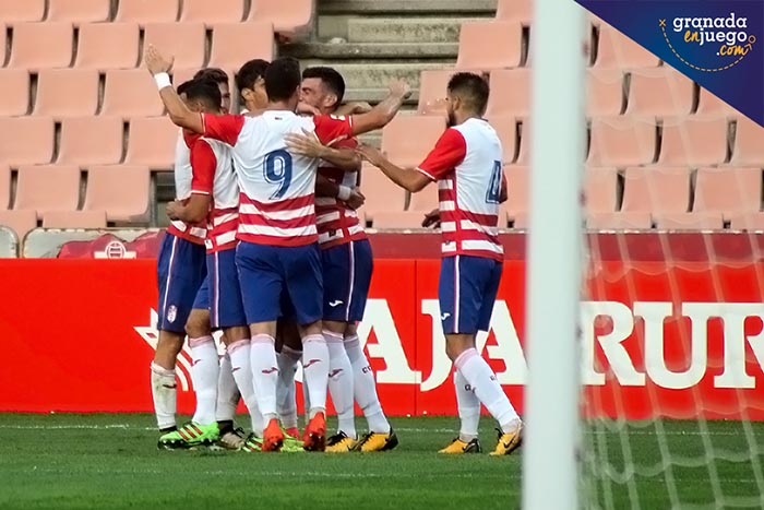 Los jugadores locales celebran el único tanto del encuentro (JOSÉ VELASCO)