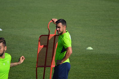 Joselu, en su último entrenamiento como rojiblanco 