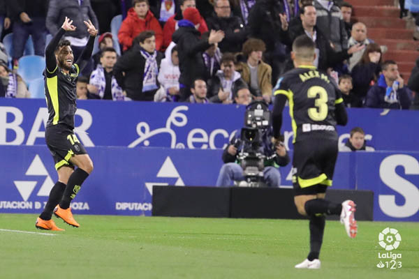 Fede Vico tras marcar el tanto que abrió el marcador en Zaragoza (LA LIGA)