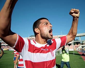 Tariq celebra con euforia un gol ante el Águilas (LUIS F. RUIZ)