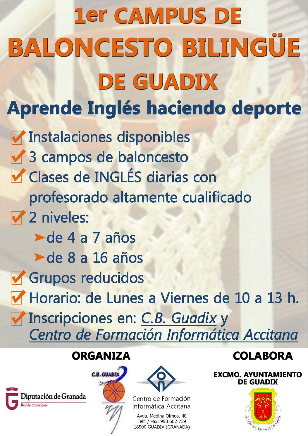 Cartel del campus de baloncesto bilingüe de Guadix