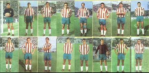 Ñito, Martos, Barrenechea, Lorenzo, Flores, Vicente, Ferrando, Ureña, Barrachina, Noya, Santos, Miralles, Porta, Manolín, Gerardo y Tinas. El Granada de Marcel Domingo 1968-69