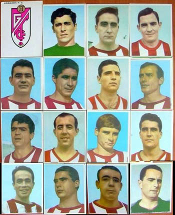 El Granada 1966-67 en cromos: Ñito, Lorenzo, Barrenechea, Datzira, Agüero, Santos, Sande, Miguel, Flores, Lara, Almagro, Vicente, Ortega, Tinas y Manolín