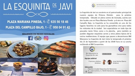 `La Esquinita de Javi es el nuevo patrocinador del BM Maracena (BM MARACENA) `La Esquinita de Javi es el nuevo patrocinador del BM Maracena (BM MARACENA)