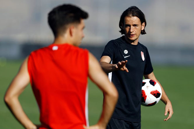 David Tenorio durante un entrenamiento con el Recreativo (GRANADA CF) 