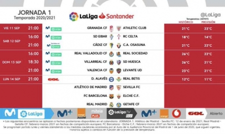 Horarios de la primera jornada (LALIGA) Horarios de la primera jornada (LALIGA)