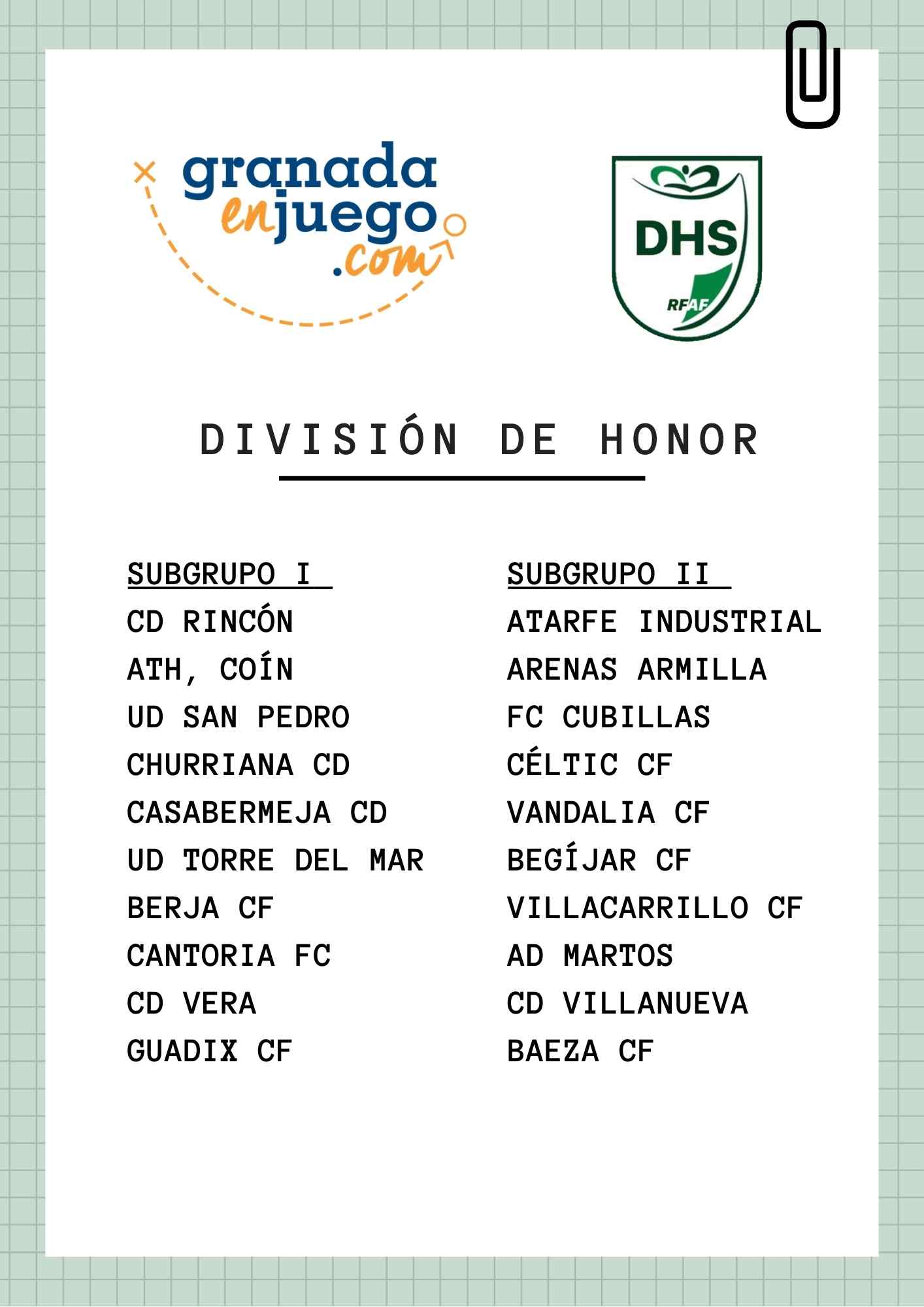 Así será la subdivisión en el grupo 2 de División de Honor
