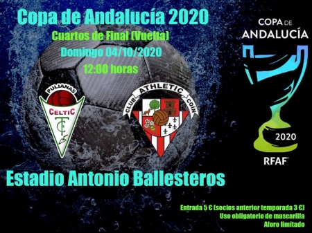 Cartel del partido matinal de mañana ante el Athletic Coín. Los aficionados podrán acudir al estadio por 5 € (CÉLTIC PULIANAS) Cartel del partido matinal de mañana ante el Athletic Coín. Los aficionados podrán acudir al estadio por 5 € (CÉLTIC PULIANAS)