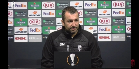 Diego Martínez durante la rueda de prensa previa al partido ante el PAOK (GCF TV)