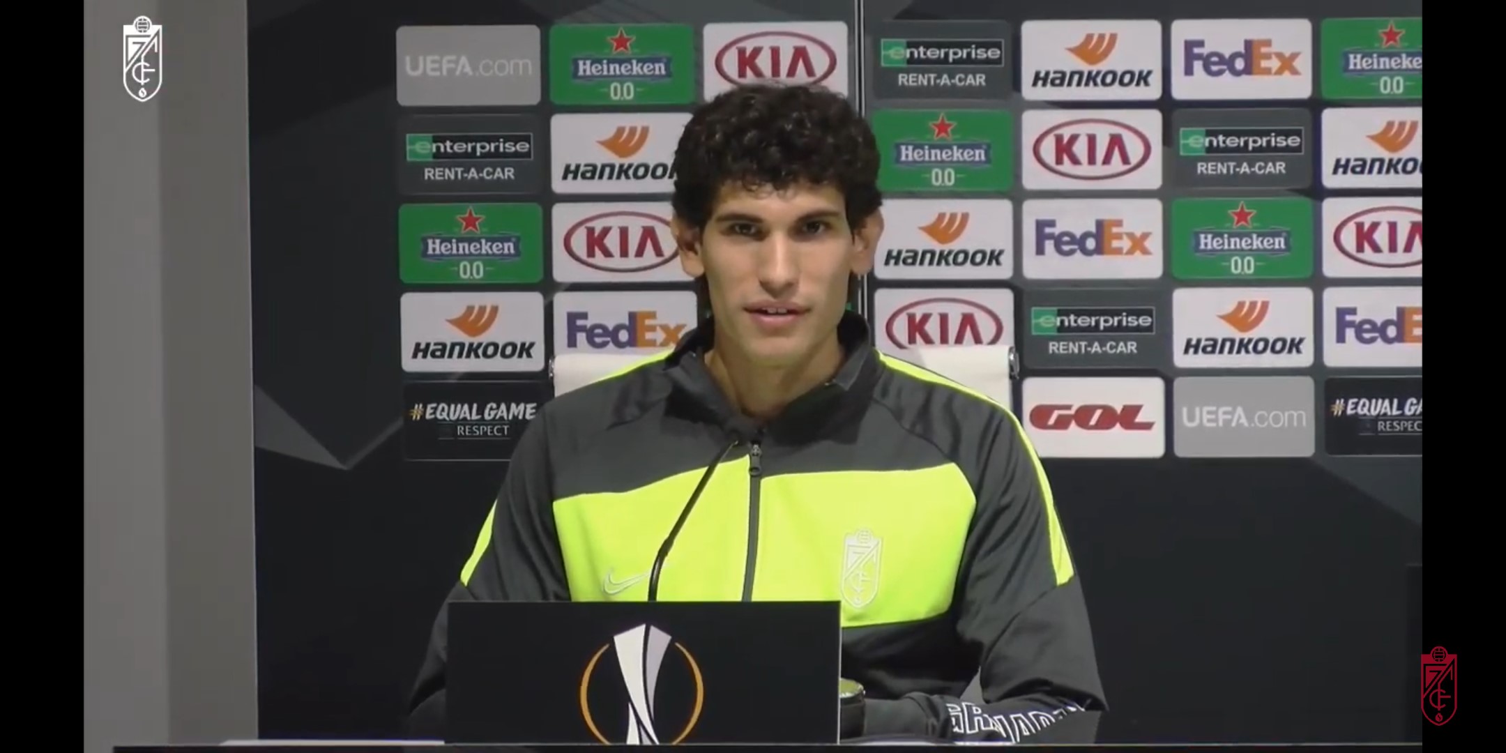 Jesús Vallejo durante la rueda de prensa previa al partido ante el PAOK (GCF TV)