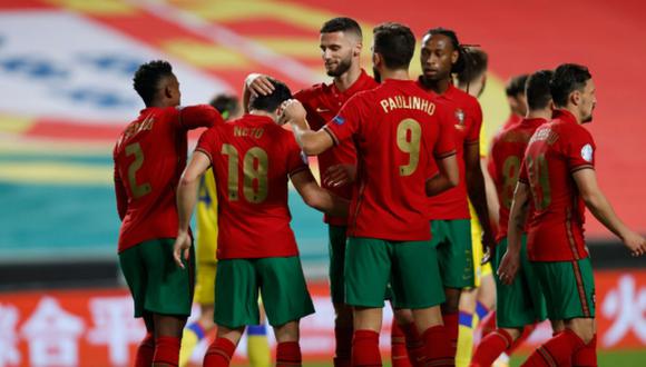 Domingos Duarte celebra junto a sus compañeros el primer tanto de Portugal ante Andorra (FPF)