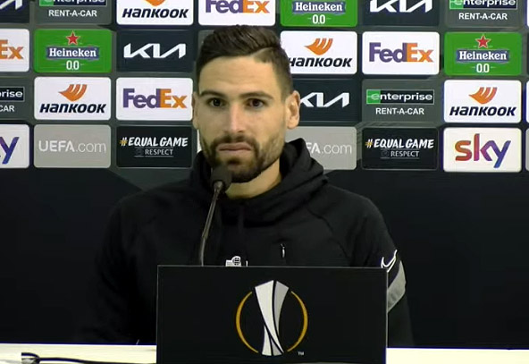 Antonio Puertas, jugador del Granada CF, en un momento de la rueda de prensa (GCF)