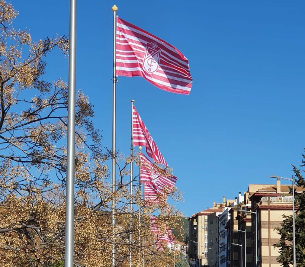 Imagen del Paseo de Europa hace poco más de un año engalanado con banderas del Granada (ASOCACIÓN 5001)