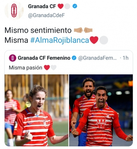 Publicación en Twitter del Granada CF, mostrando su rechazo al machismo en el fútbol femenino (TWITTER) Publicación en Twitter del Granada CF, mostrando su rechazo al machismo en el fútbol femenino (TWITTER)