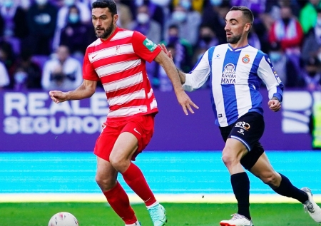 Jorge Molina, junto a Sergi Darder en un lance del partido entre el Espanyol y el Granada (PEPE VILLOSLADA / GCF)