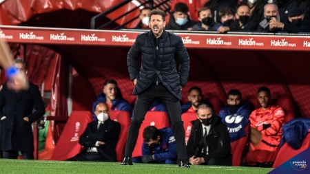 Simeone, durante el Granada - Atlético de Madrid en el `Nuevo Los Cármenes` (JOSÉ M. BALDOMERO)