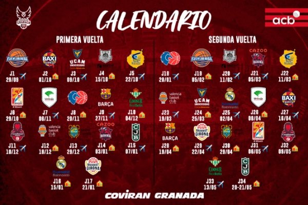 Calendario completo del Covirán Granada (FUNDACIÓN CB GRANADA) Calendario completo del Covirán Granada (FUNDACIÓN CB GRANADA)