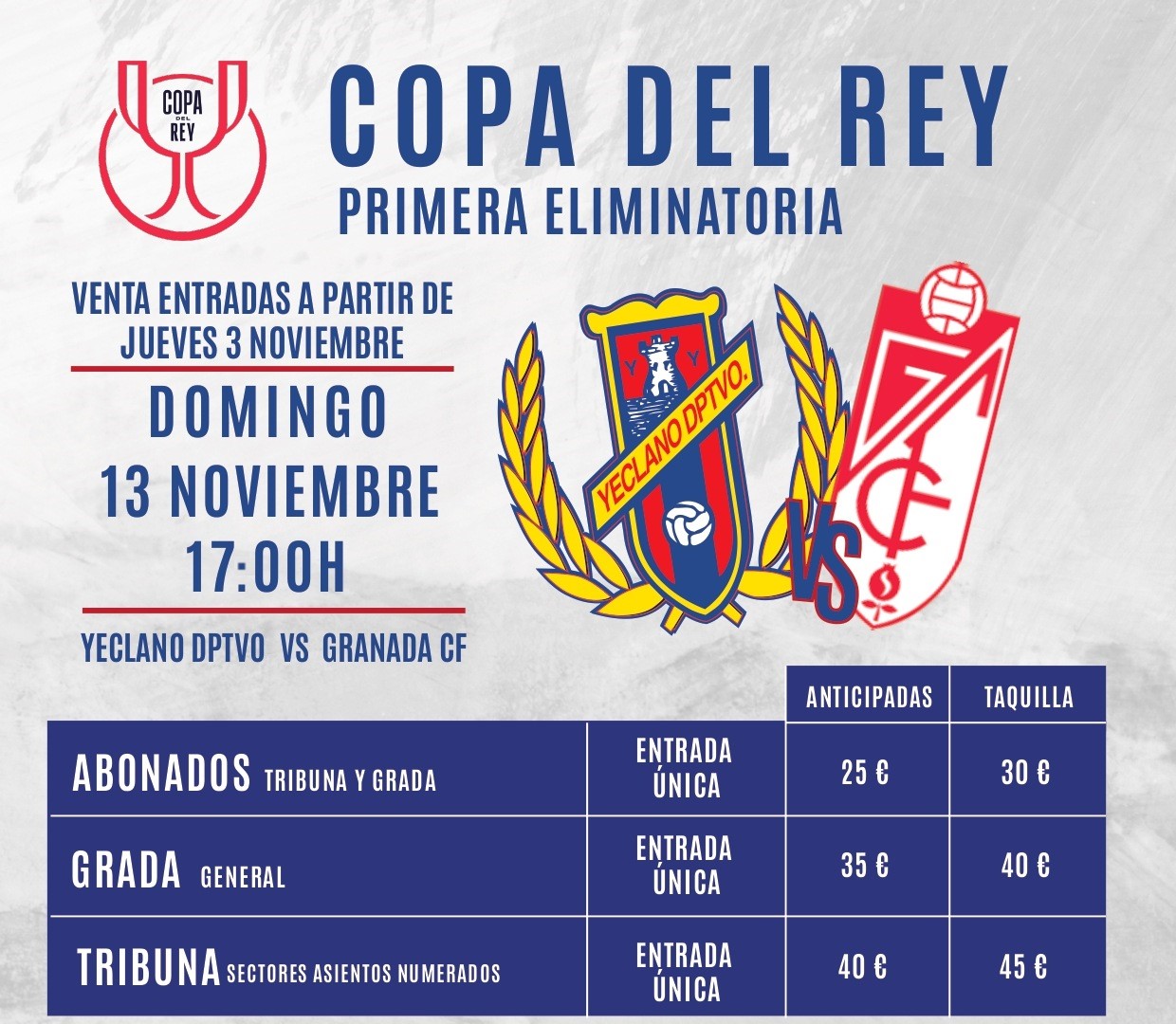 El Yeclano pone las entradas a la venta para el duelo de Copa frente al Granada (YECLANO DEPORTIVO)