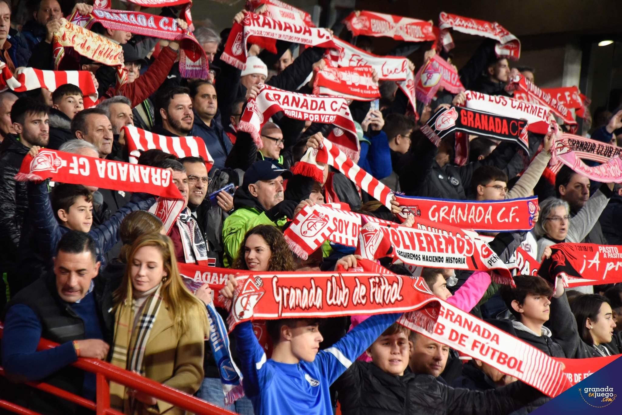 Aficionados del Granada en las gradas del `Nuevo Los Cármenes` durante un partido (JOSÉ M. BALDOMERO)