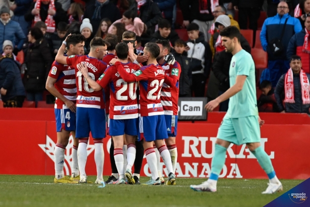 Los jugadores del Granada celebran la victoria sobre el Andorra al término del partido (JOSÉ M. BALDOMERO) Los jugadores del Granada celebran la victoria sobre el Andorra al término del partido (JOSÉ M. BALDOMERO)