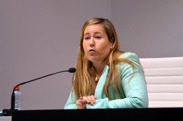 Patricia Rodríguez en una rueda de prensa durante su etapa en el Granada CF(J. PALMA)