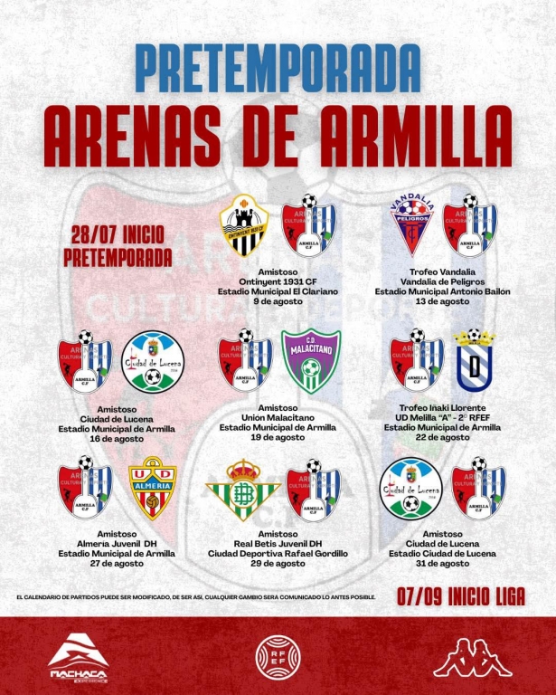 Calendario de pretemporada del Arenas de Armilla (ARENAS DE ARMILLA) Calendario de pretemporada del Arenas de Armilla (ARENAS DE ARMILLA)