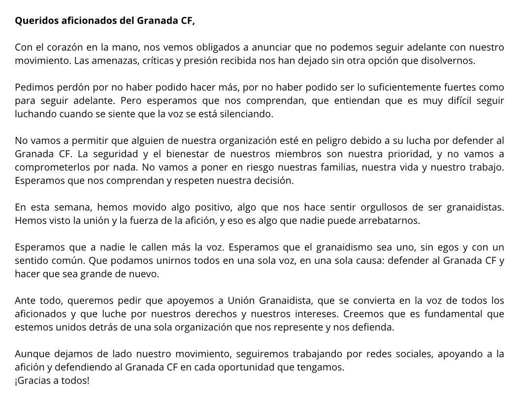 Comunicado de Marea Rojiblanca (MAREA ROJIBLANCA)