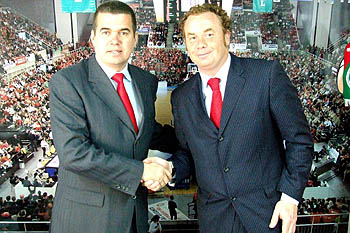 Carlos Díaz con Cesar Blanca en el palco del Palacio de Deportes Carlos Díaz con Cesar Blanca en el palco del Palacio de Deportes
